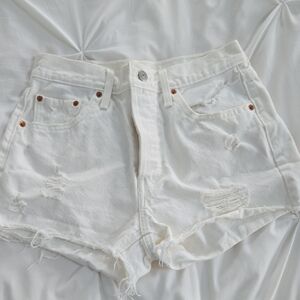 Levi's White Distressed Jean Shorts